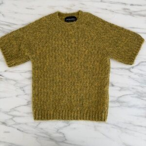 Cynthia Rowley Collection Wool-Blend Short Sleeve Sweater,Mustard Marled Knit, S